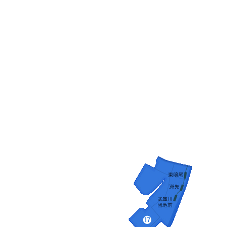 西宮市国道43号以南・武庫川団地周辺エリアの地図