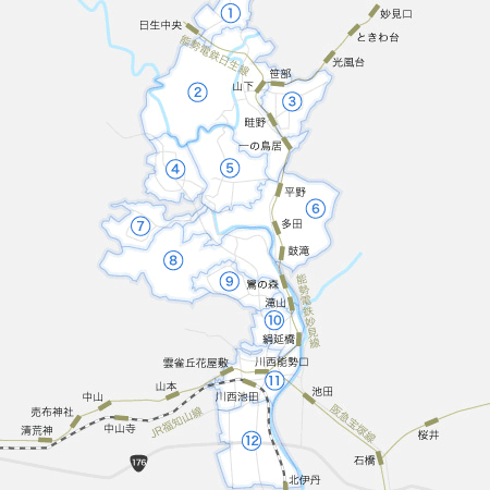 川西市の地図