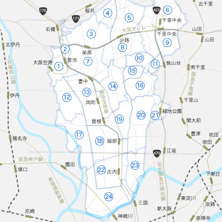 豊中市の地図