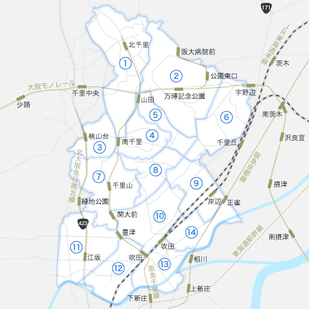 吹田市の地図