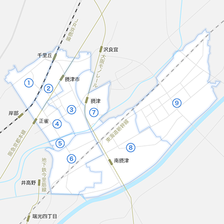 摂津市の地図
