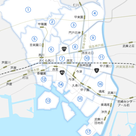 西宮市の地図