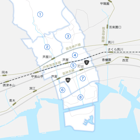 芦屋市の地図
