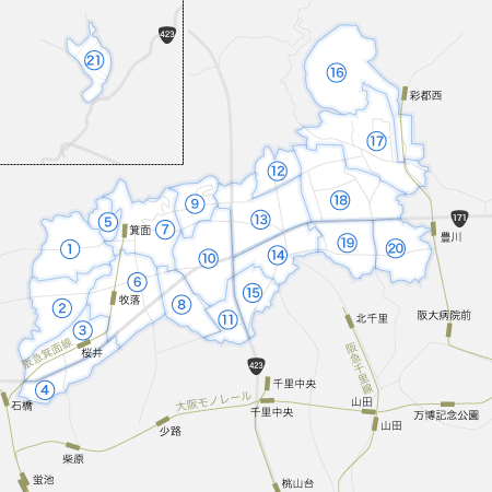 箕面市の地図